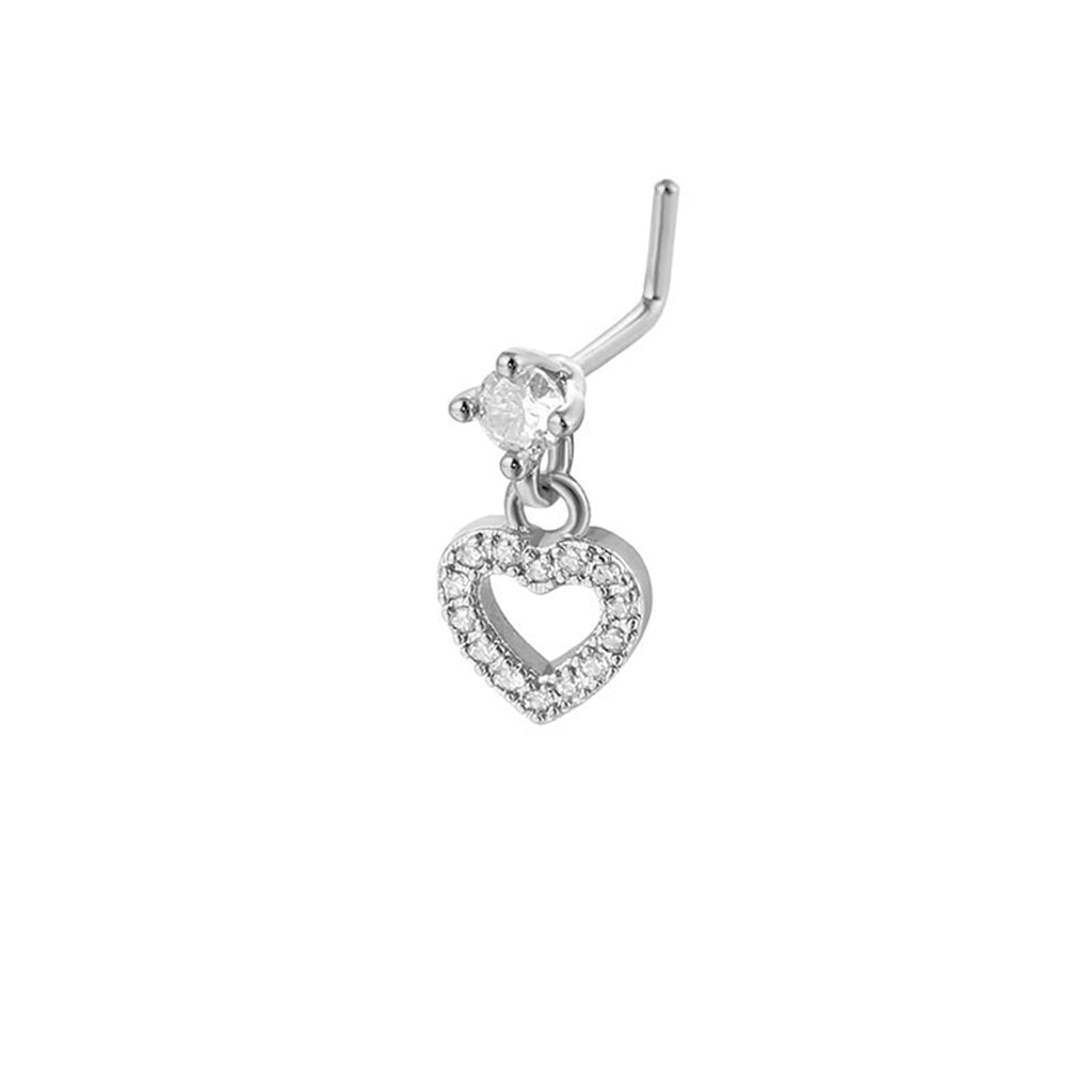 CZ Nose Stud with Dangling CZ Heart Charm-Nose Studs-1-Glitters