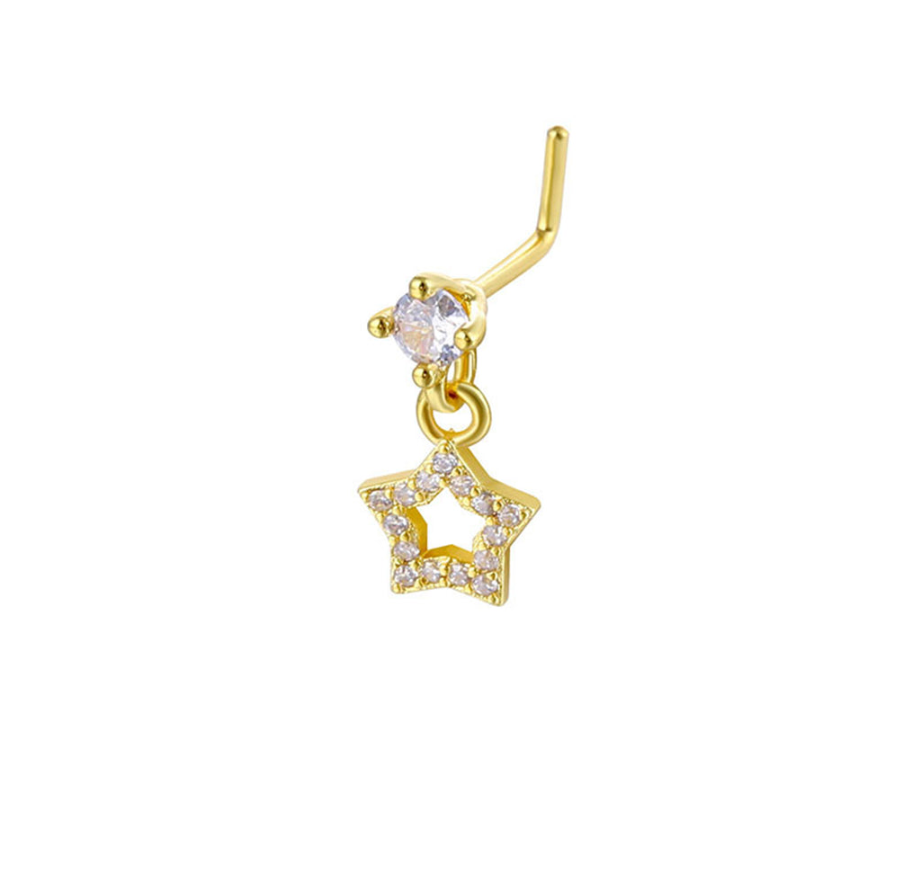 CZ Nose Stud with Dangling CZ Star Charm-Nose Studs-2-Glitters
