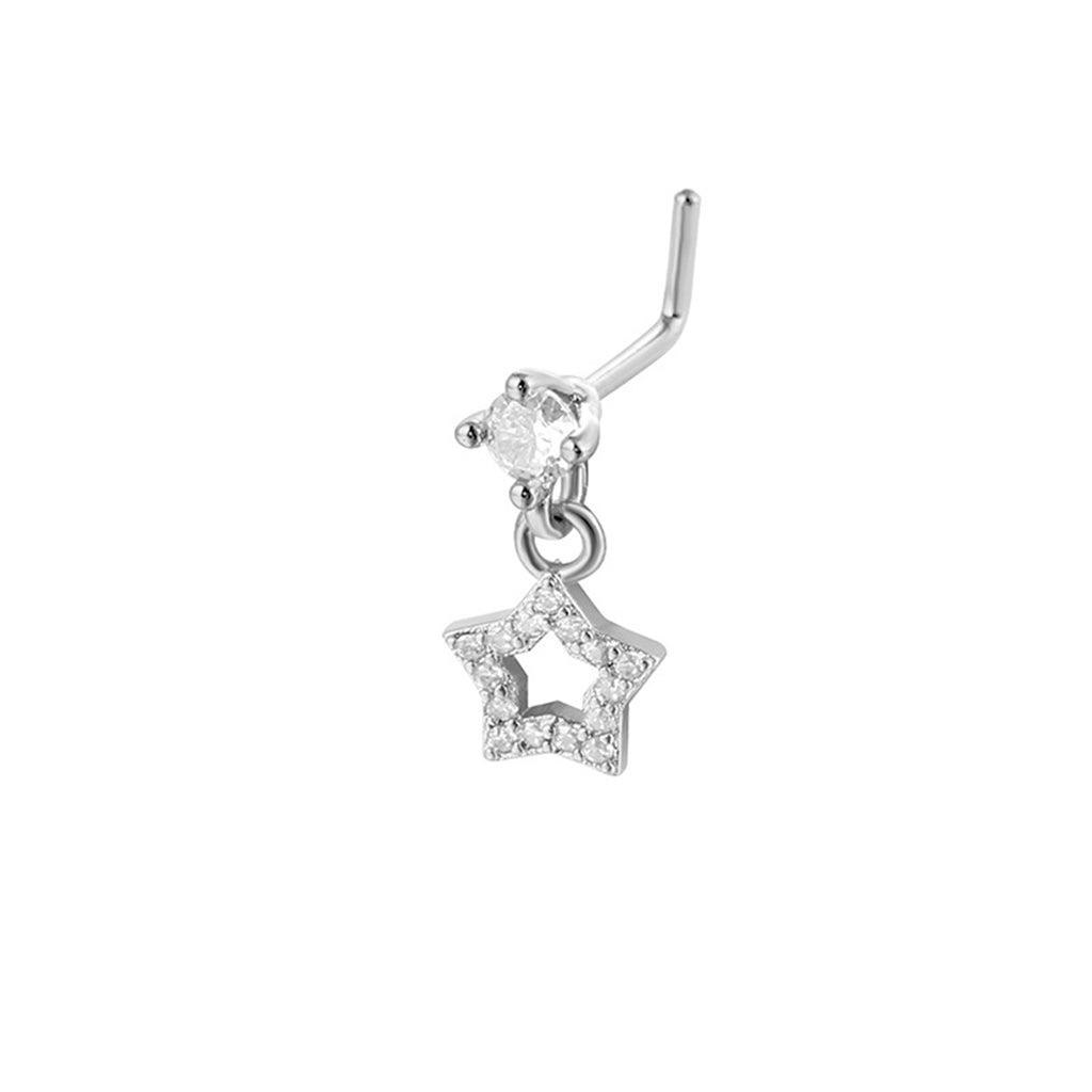 CZ Nose Stud with Dangling CZ Star Charm-Nose Studs-1-Glitters