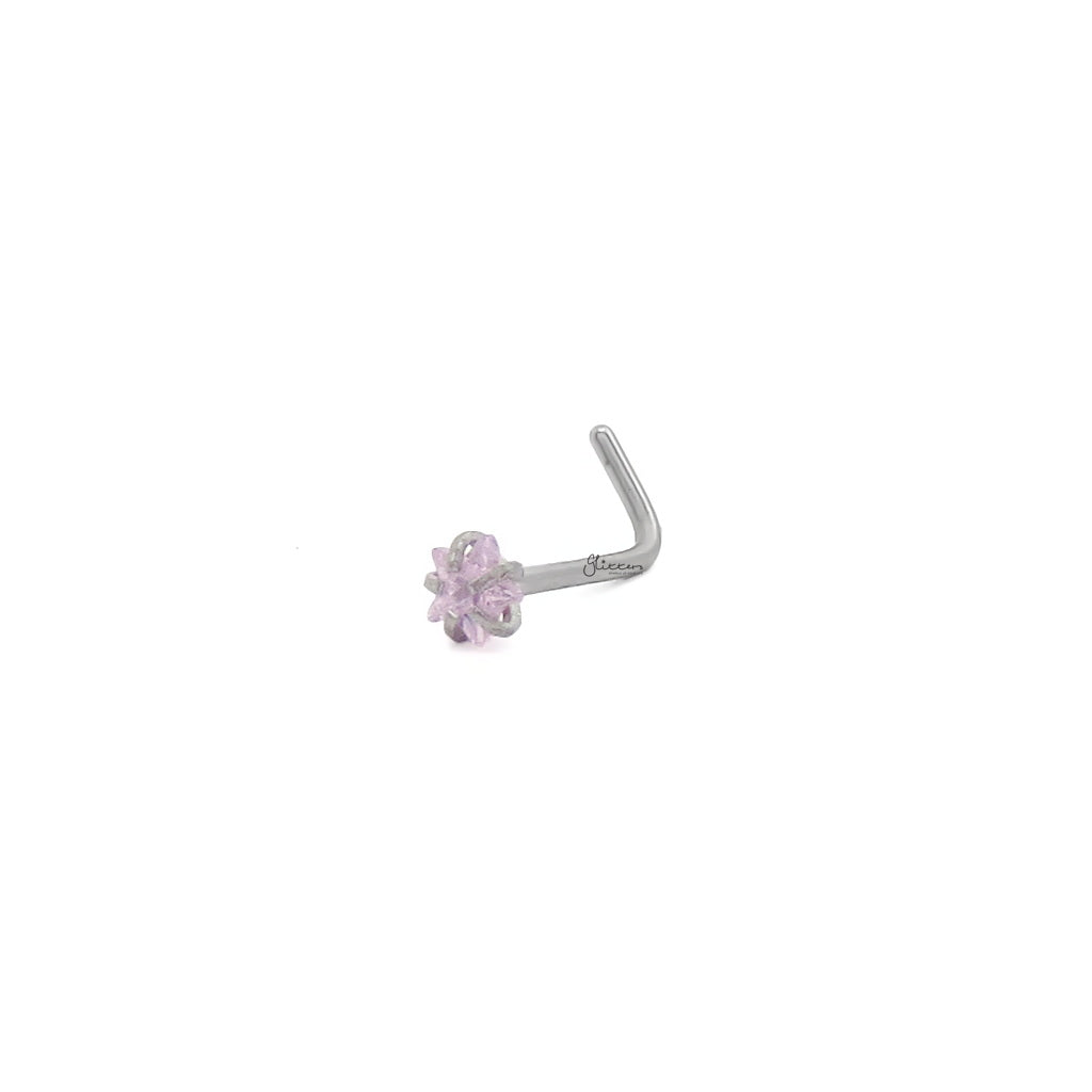 3mm Pink Star C.Z L Bend Nose Stud