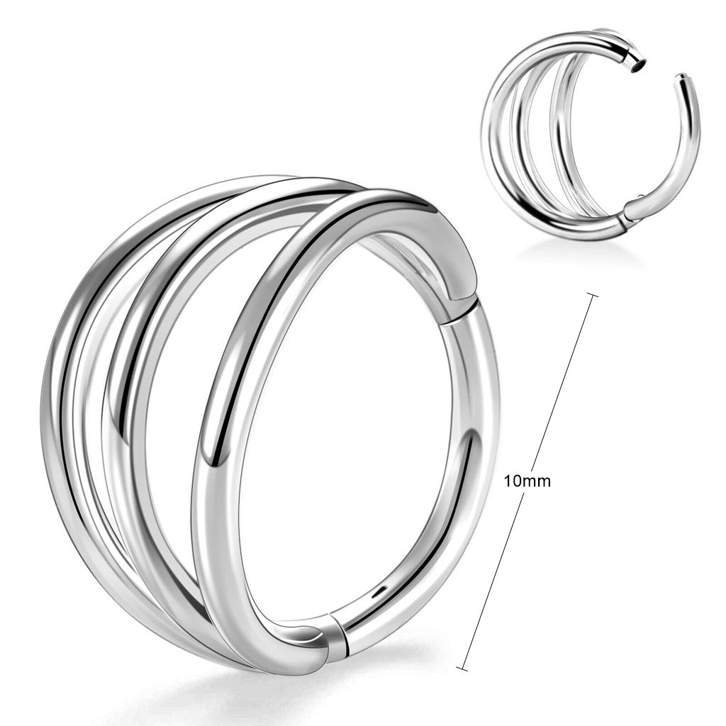 Titanium Hinged Segment Triple Hoop Ring - Silver-Septum Rings-3-Glitters