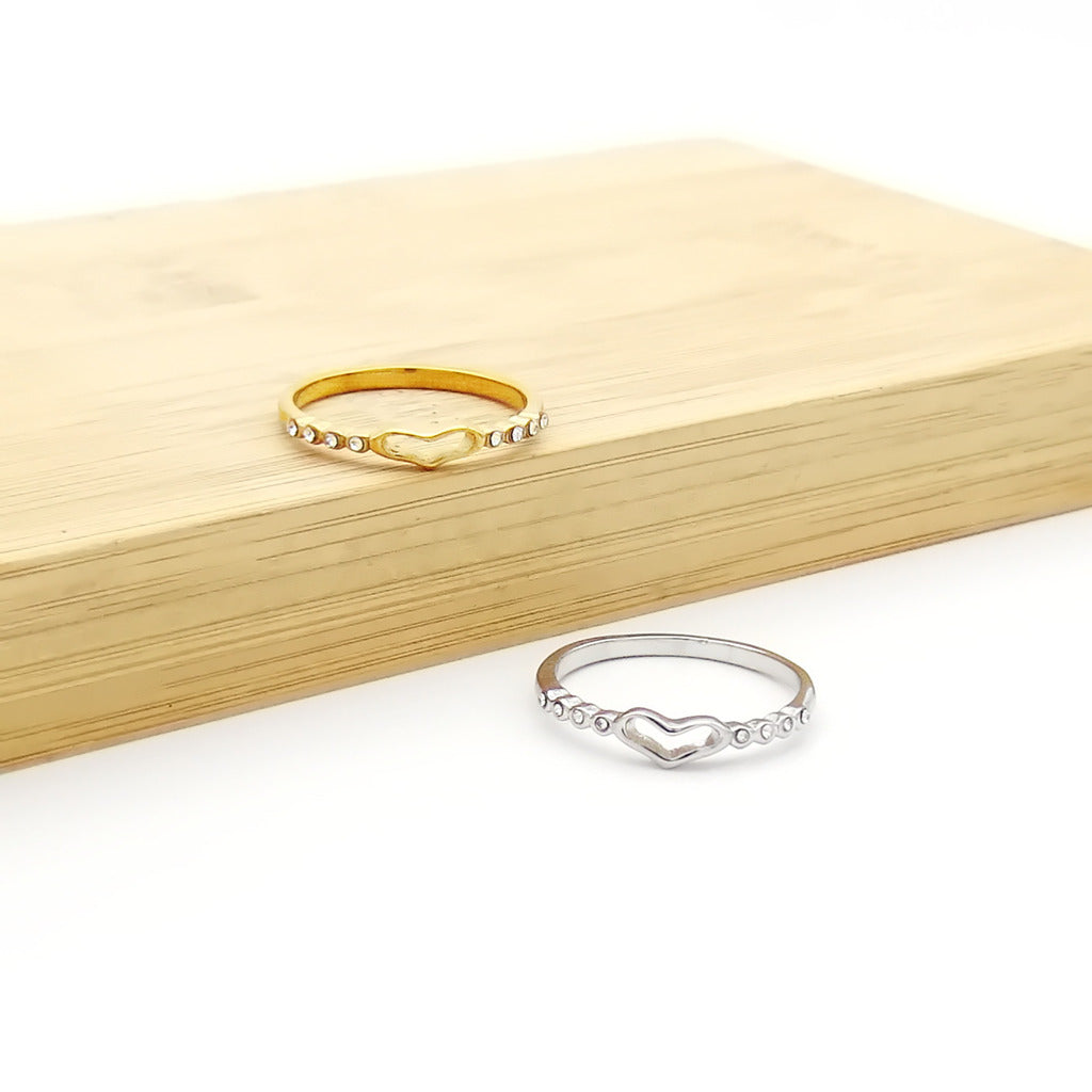 Stainless Steel Hollow Heart Ring - Gold
