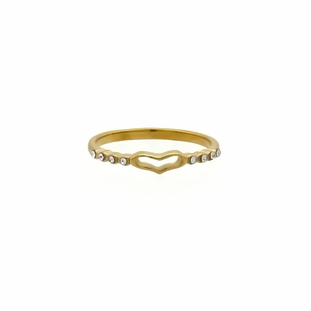 Stainless Steel Hollow Heart Ring - Gold