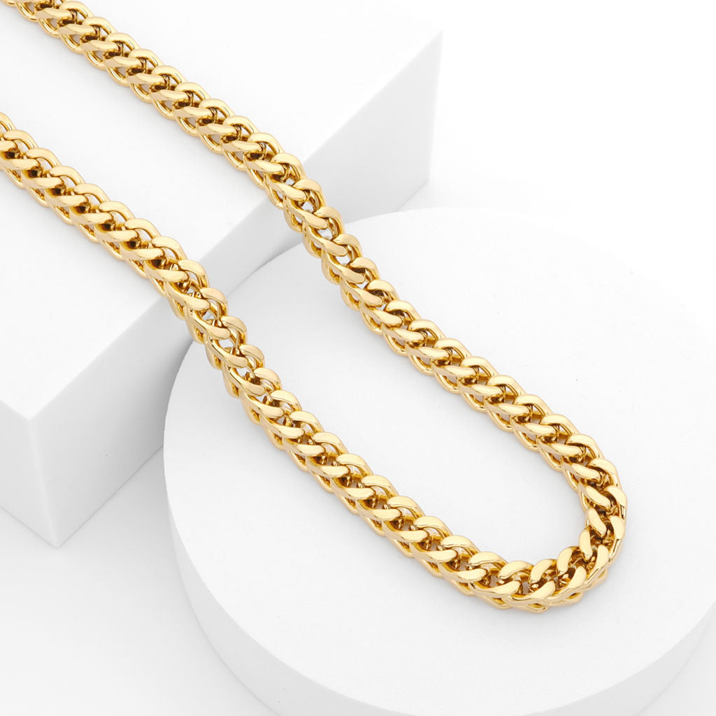 6mm Square Franco Link Chain Necklace - Gold-Stainless Steel Chains-4-Glitters