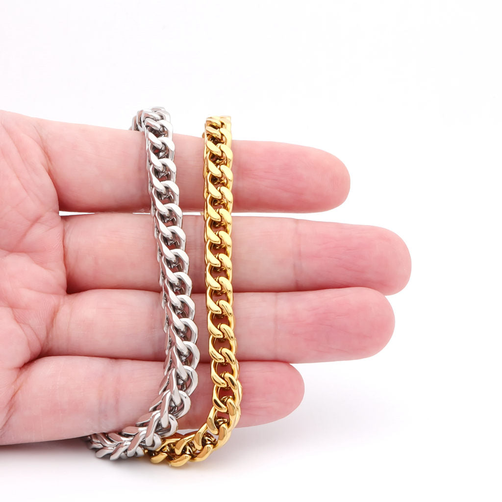 6mm Square Franco Link Chain Necklace - Gold-Stainless Steel Chains-5-Glitters