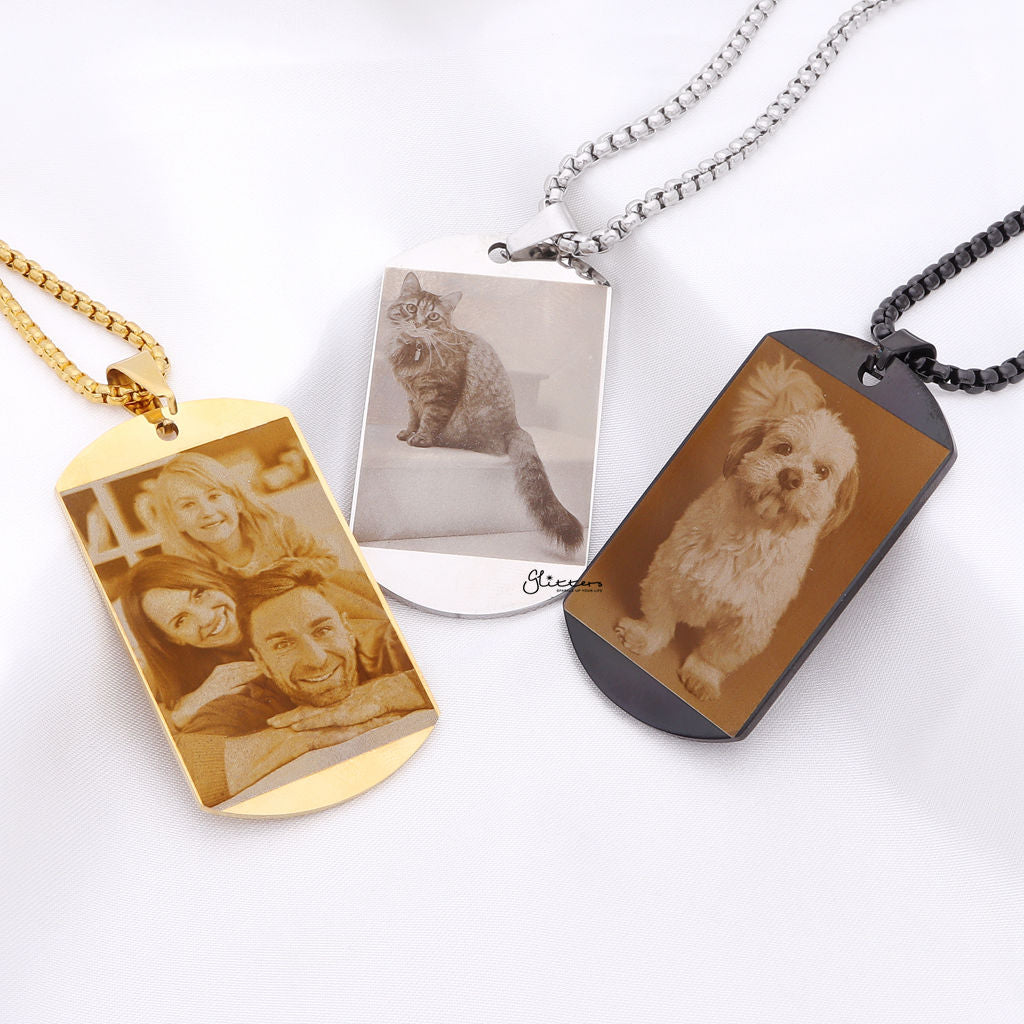 Stainless Steel Dog Tag Necklace + Photo Engraving-Personalised Jewellery-1-Glitters