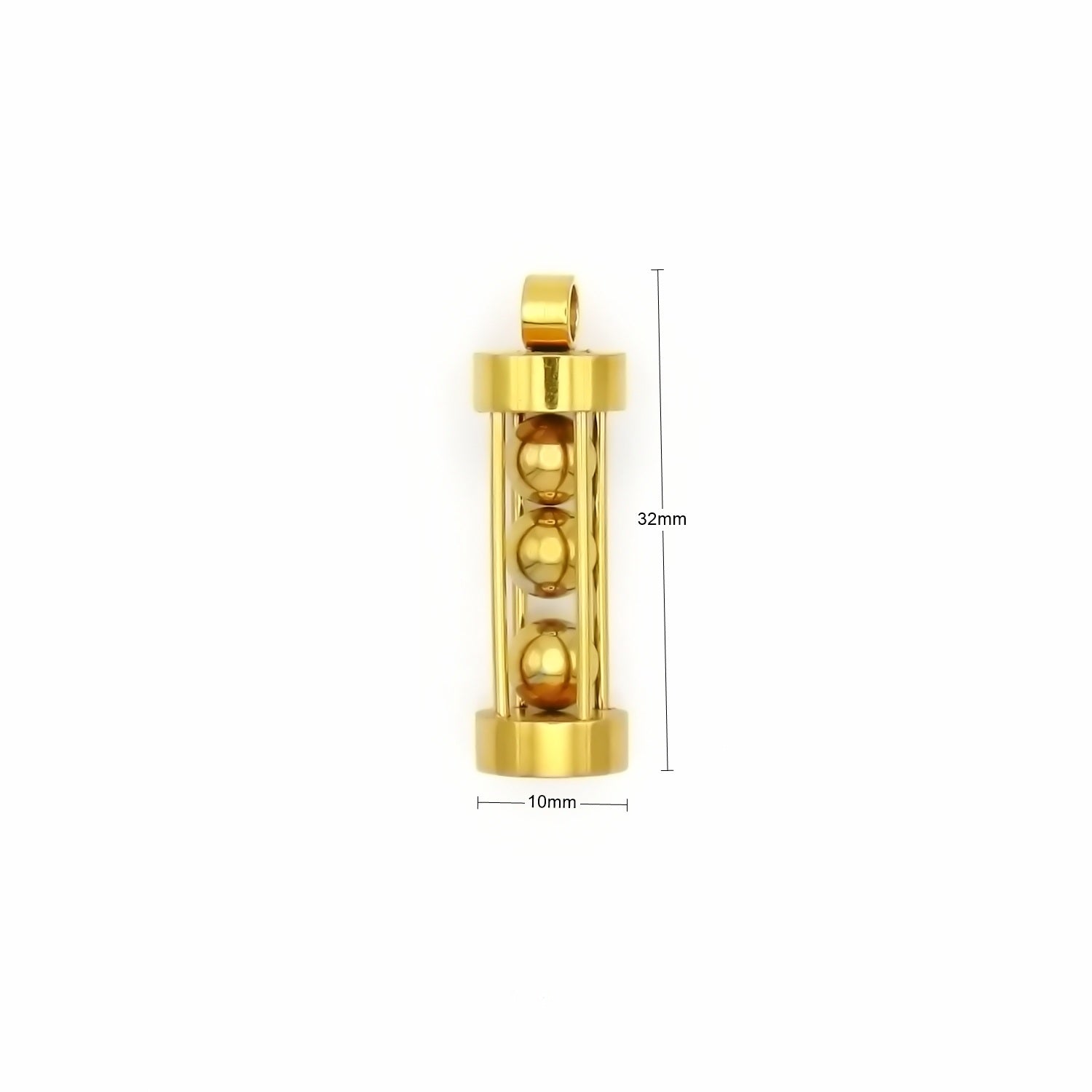 Stainless Steel Tube with 3 Balls Pendant - Gold
