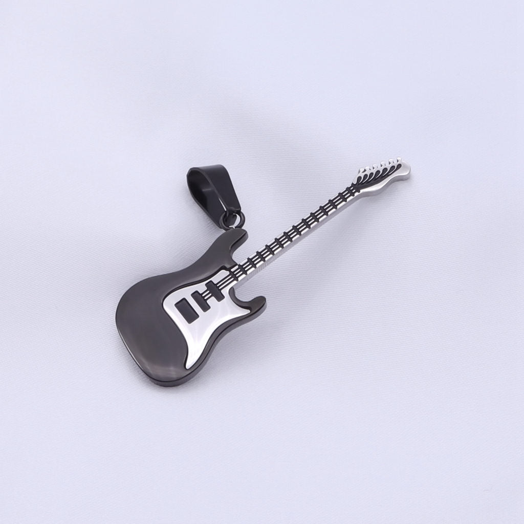 Stainless Steel Guitar Pendant - Black-Pendants-3-Glitters