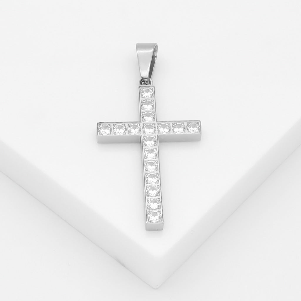 CZ Paved Cross Pendant - Silver-Pendants-3-Glitters