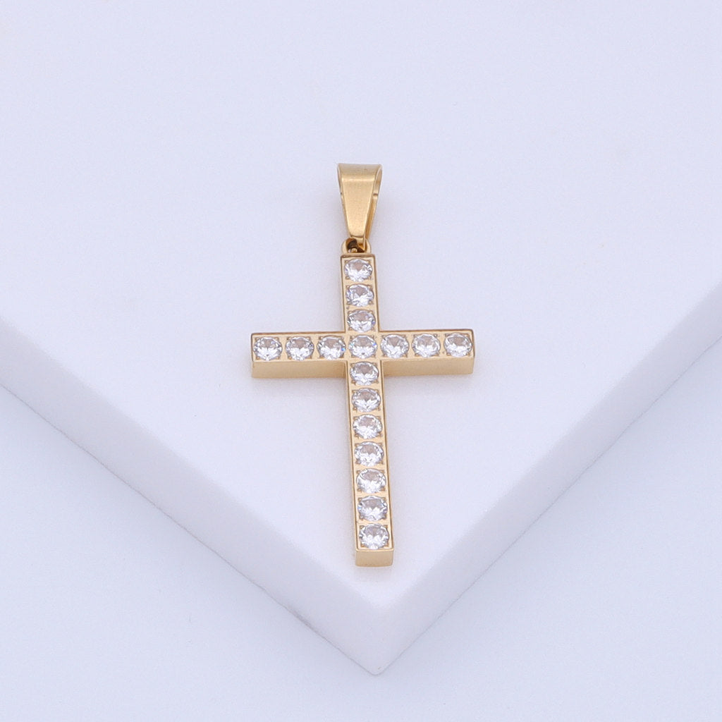 CZ Paved Cross Pendant - Gold-Pendants-3-Glitters