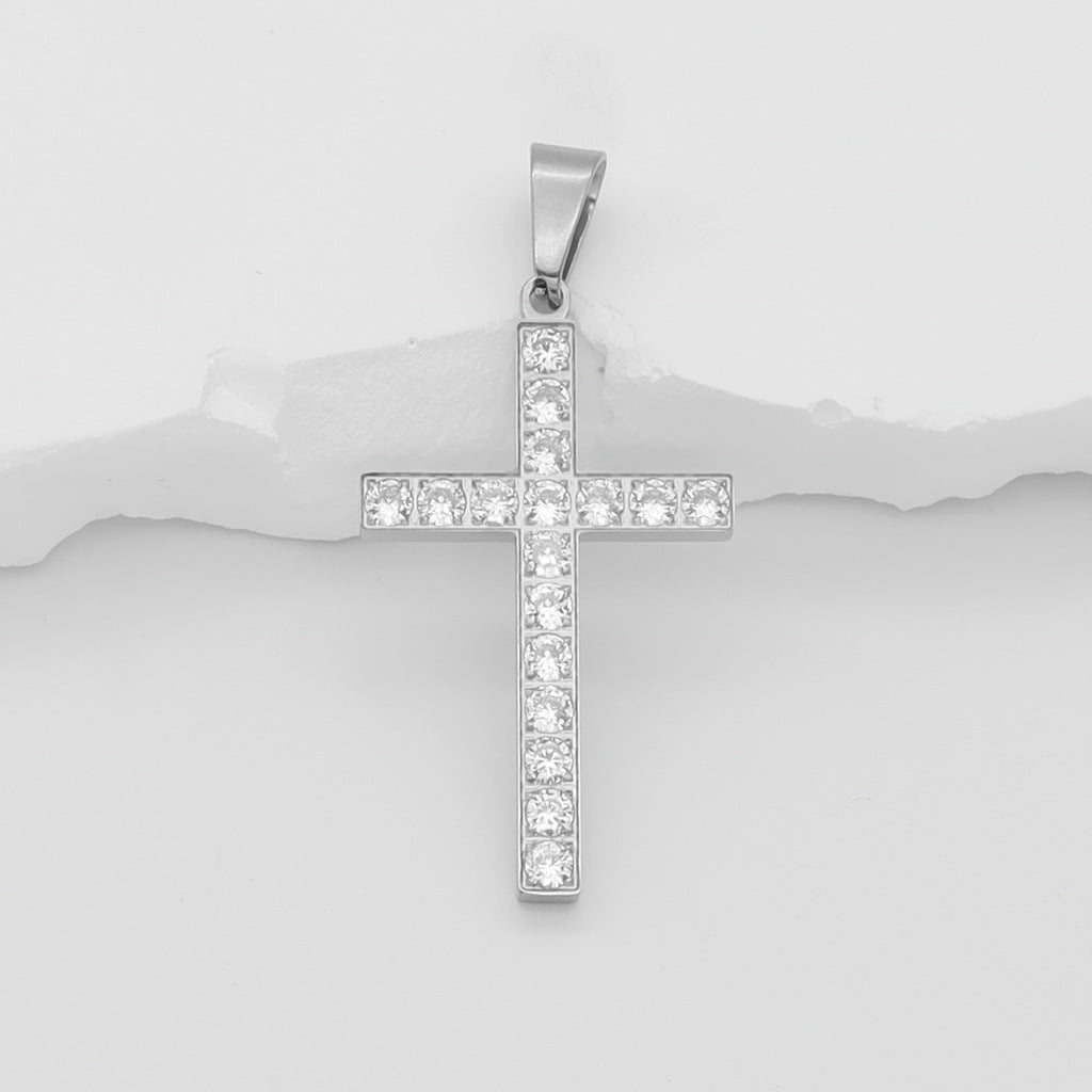 CZ Paved Cross Pendant - Silver-Pendants-1-Glitters