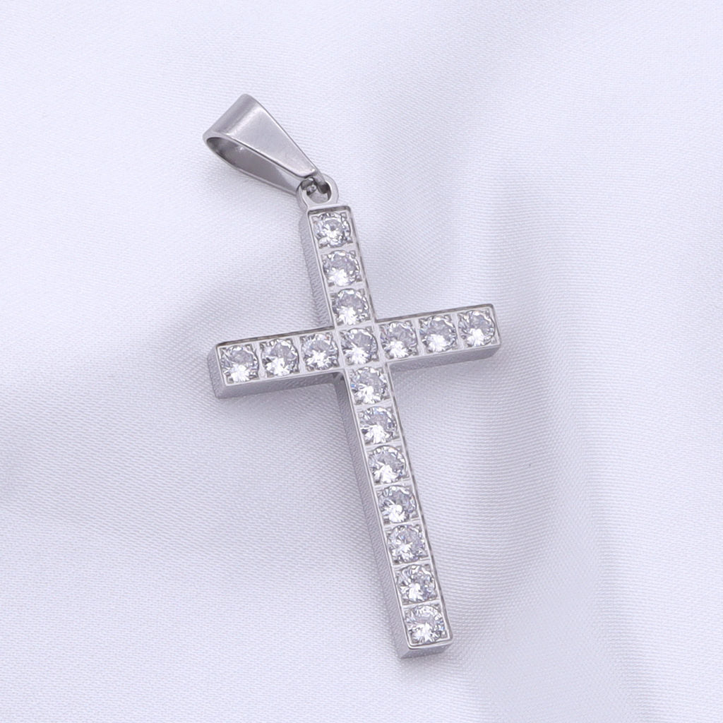 CZ Paved Cross Pendant - Silver-Pendants-4-Glitters