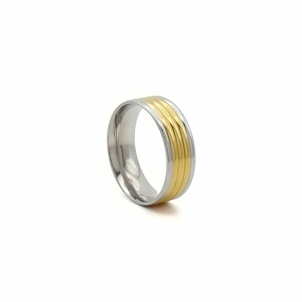 Stainless Steel Two-Tone Ring with Gold and Silver Bands