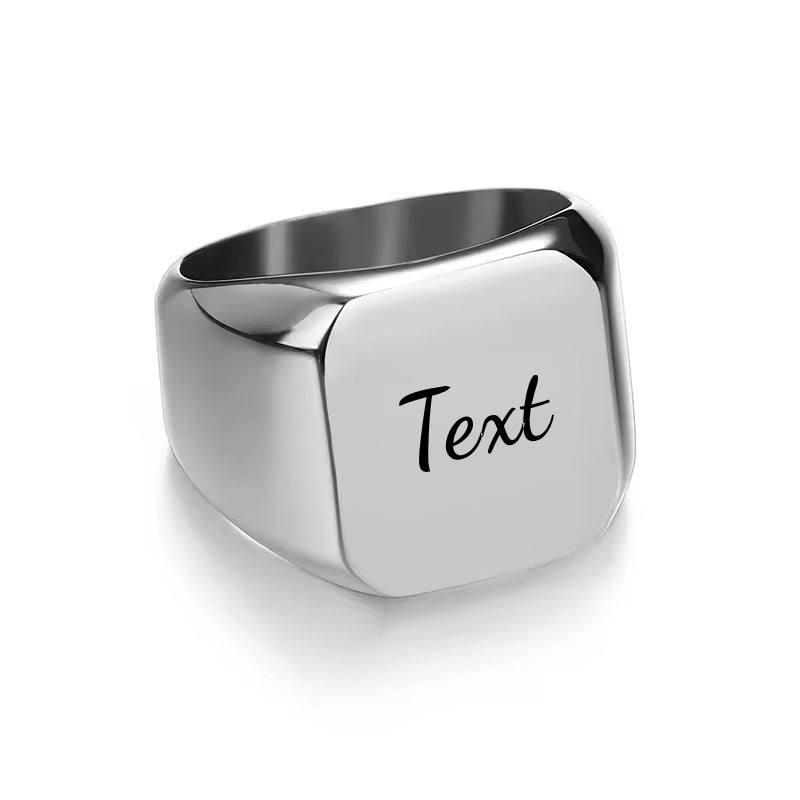 Personalised Stainless Steel Square Shape Men's Rings | Glitters
