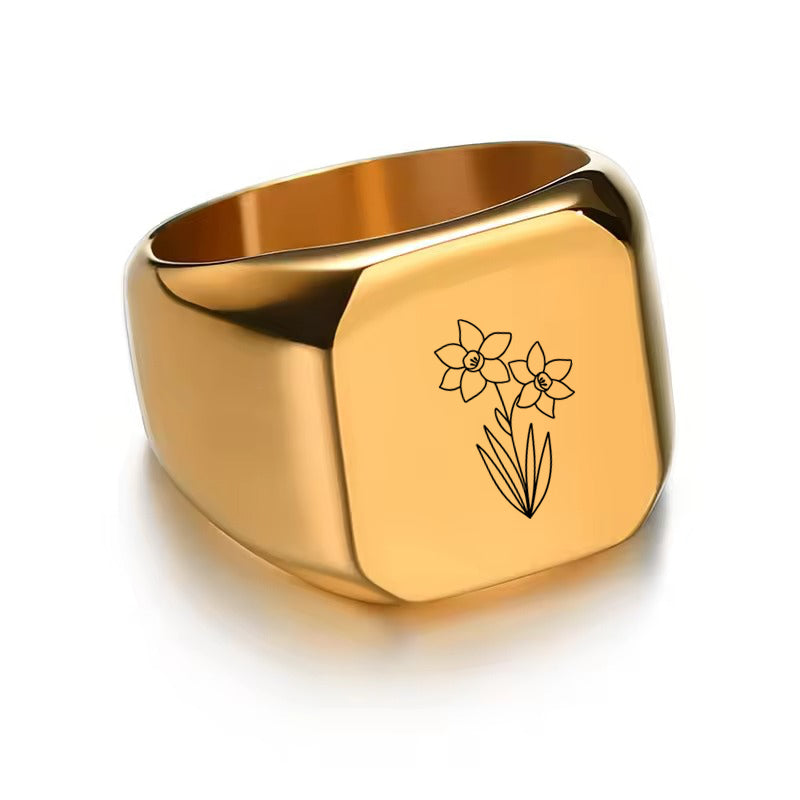 Personalised Stainless Steel Square Shape Ring