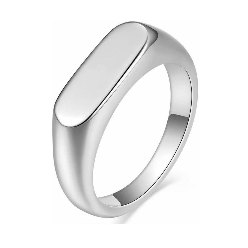 Stainless Steel Rectangle Signet Ring - Silver-Stainless Steel Rings-1-Glitters