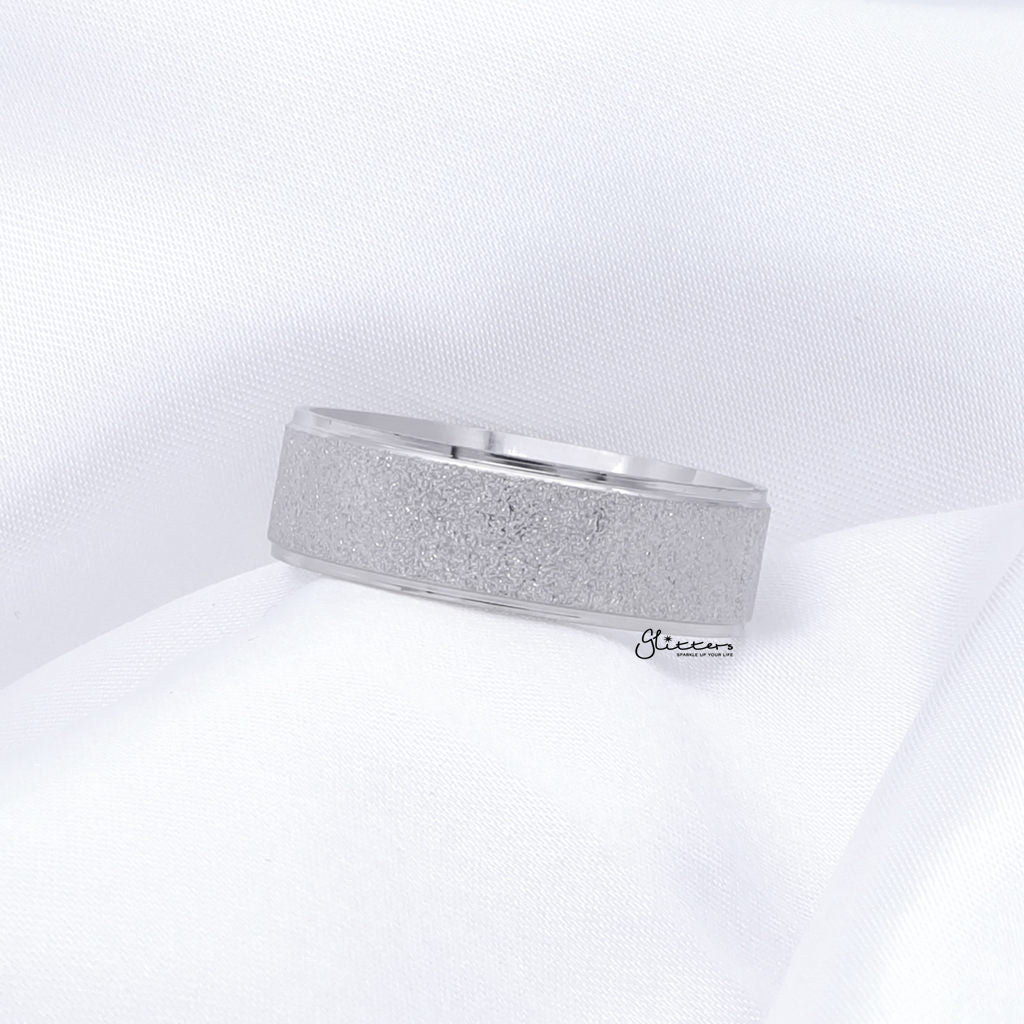 Stainless Steel Sandblasted Finish 8mm Band Ring - Silver-Stainless Steel Rings-2-Glitters