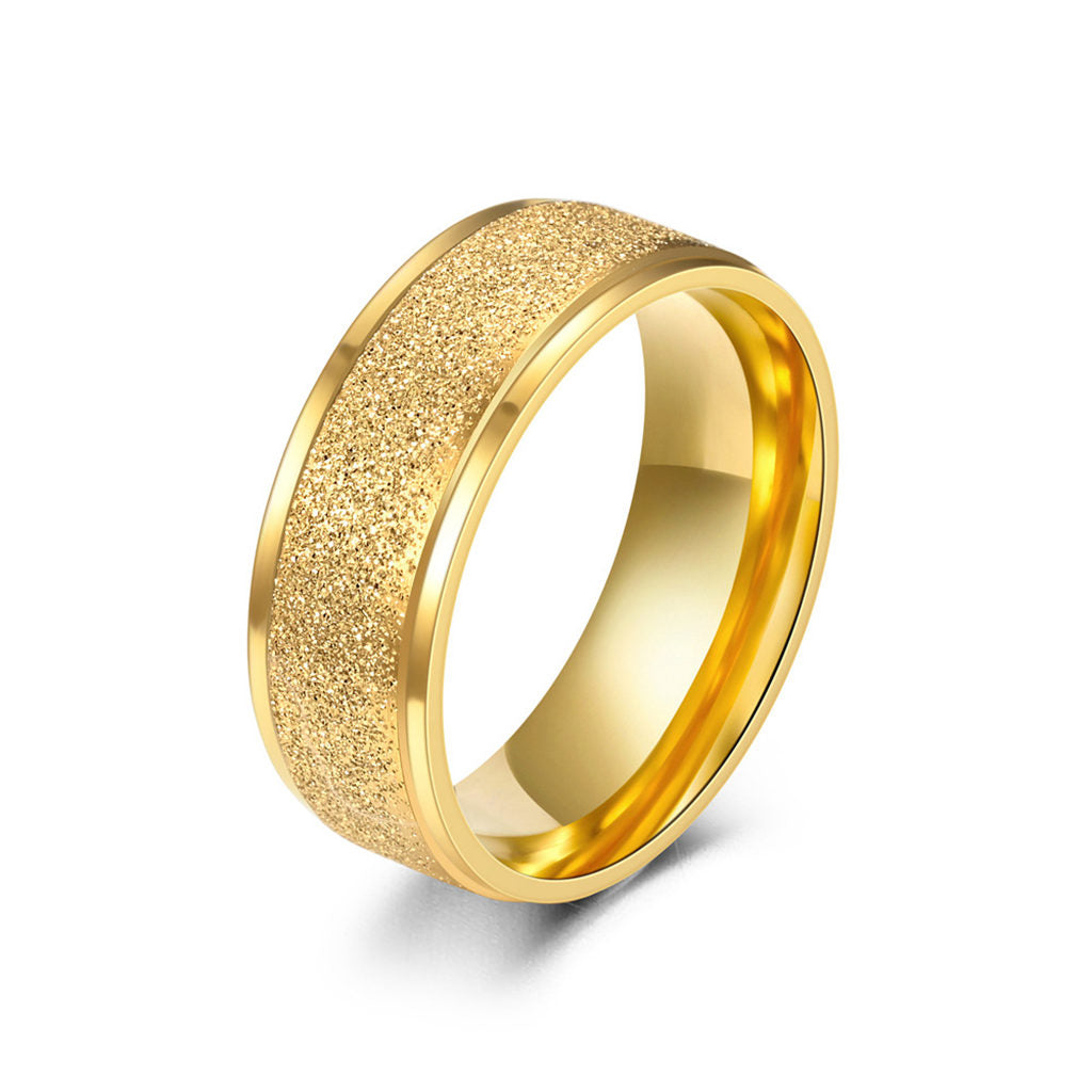 Stainless Steel Sandblasted Finish 8mm Band Ring - Gold-Stainless Steel Rings-1-Glitters