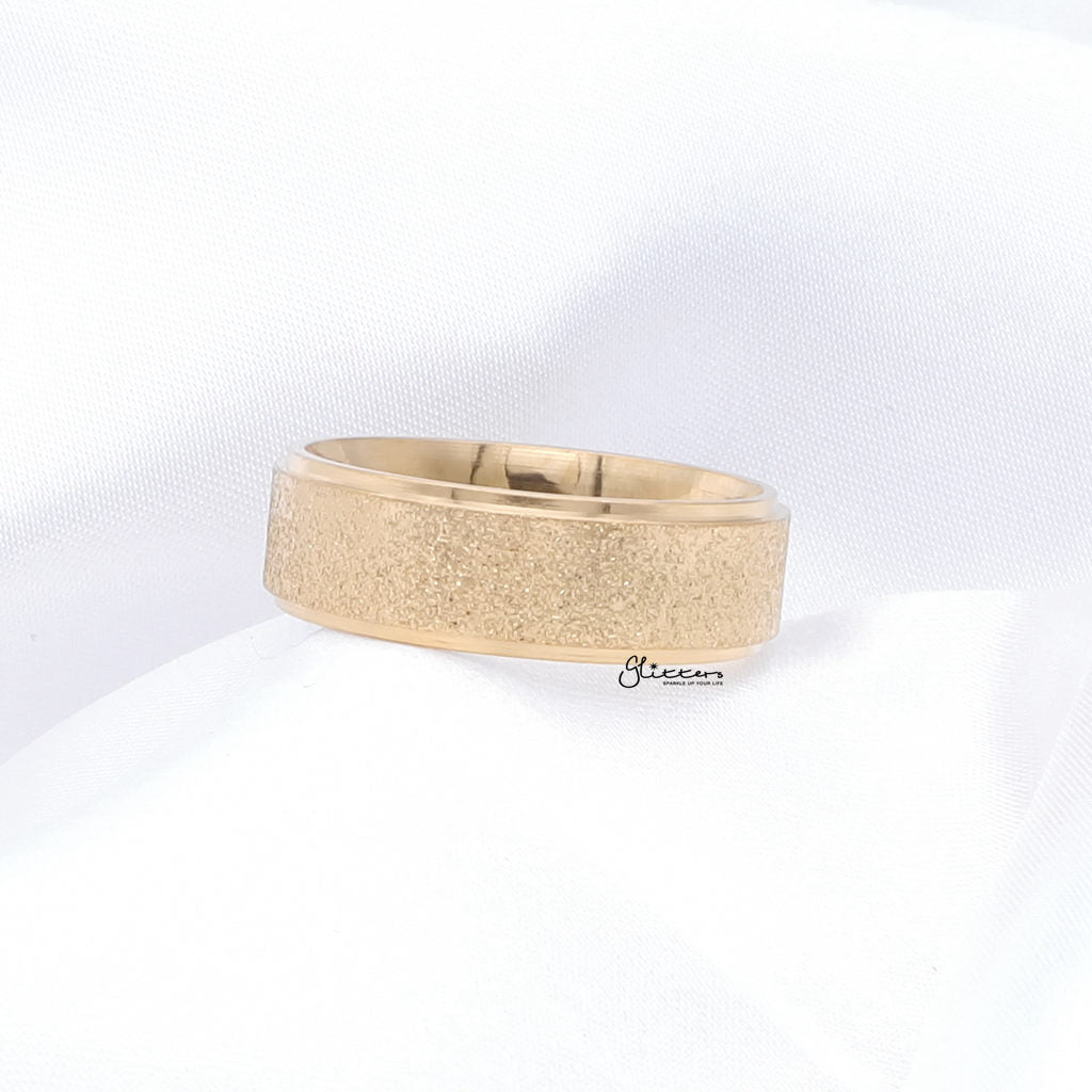 Stainless Steel Sandblasted Finish 8mm Band Ring - Gold-Stainless Steel Rings-3-Glitters