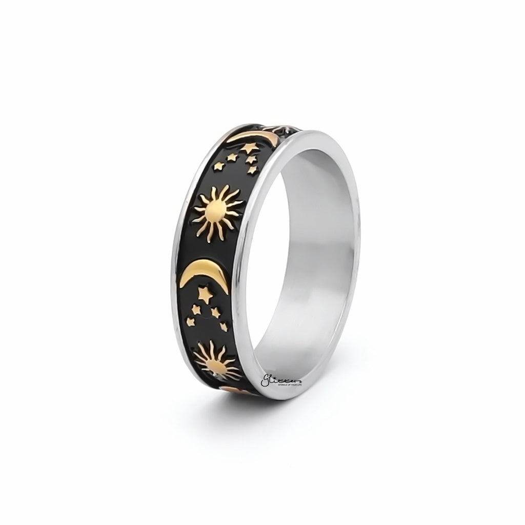 Stainless Steel Sun Moon Stars Ring - Gold-Stainless Steel Rings-1-Glitters