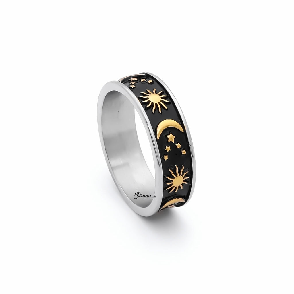 Stainless Steel Sun Moon Stars Ring - Gold-Stainless Steel Rings-4-Glitters