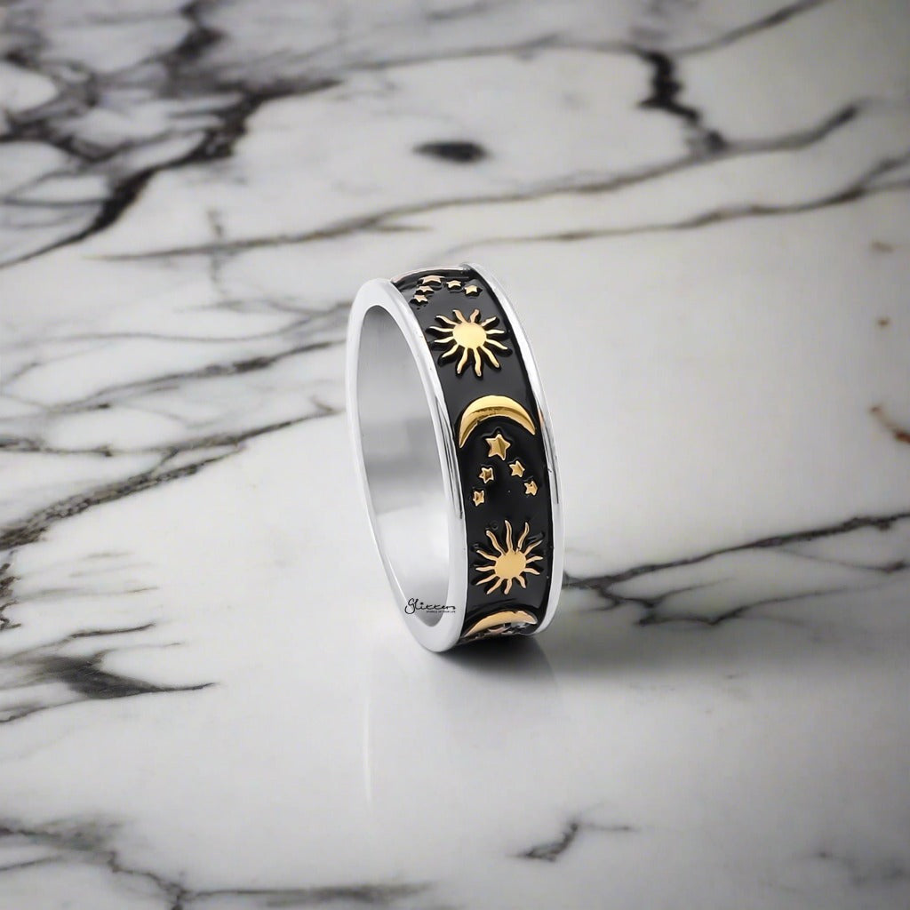 Stainless Steel Sun Moon Stars Ring - Gold-Stainless Steel Rings-2-Glitters