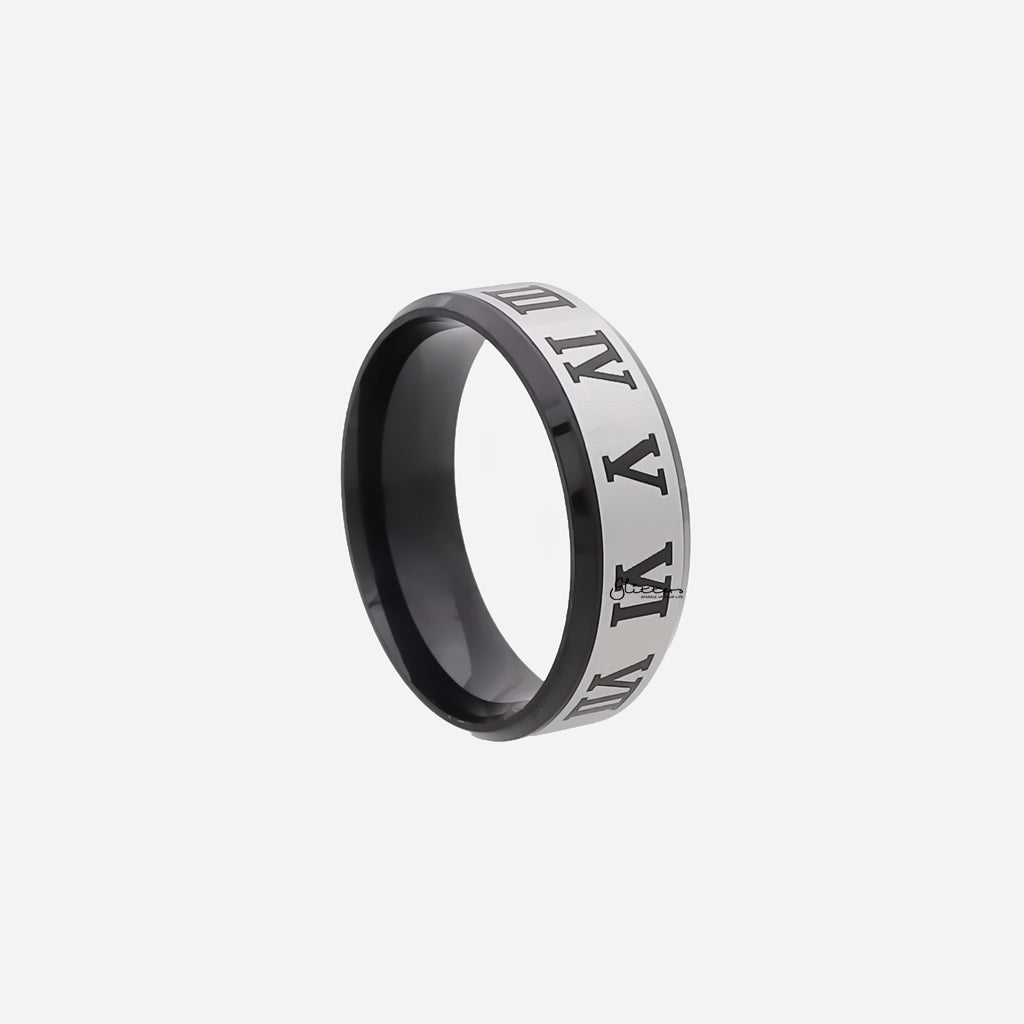 Stainless Steel Roman Numeral Rings - Black-Stainless Steel Rings-2-Glitters