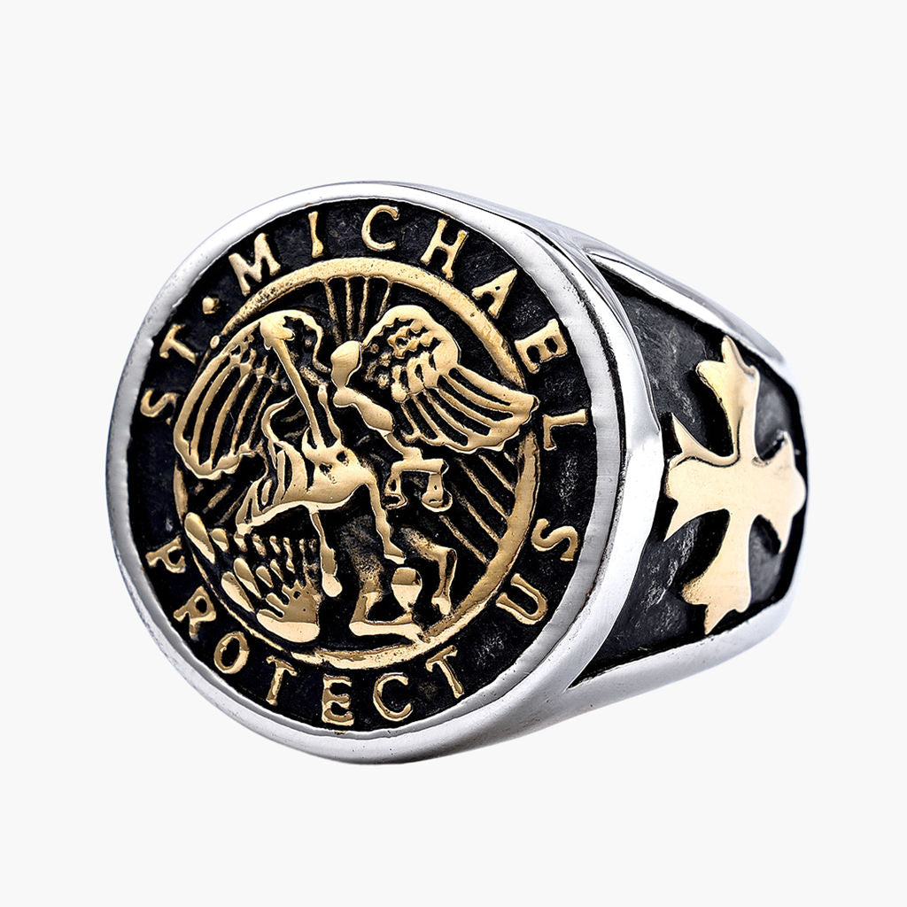 Stainless Steel Archangel Saint Michael Ring-Stainless Steel Rings-1-Glitters