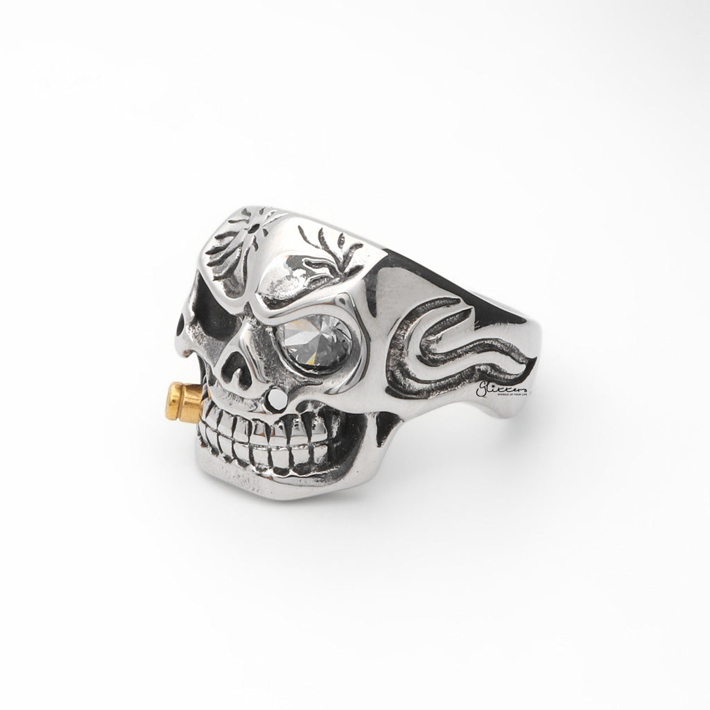 Stainless Steel Skull with Gold Bullet Ring-Stainless Steel Rings-2-Glitters