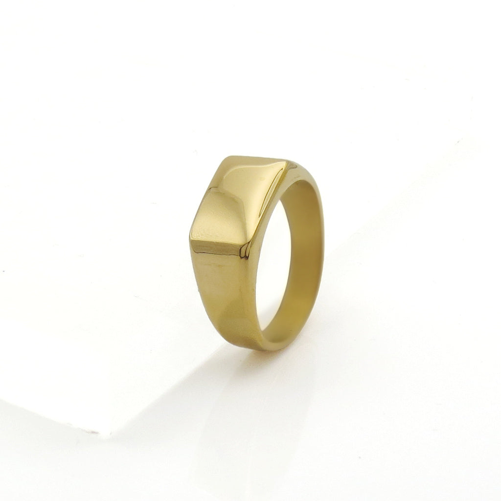 Stainless Steel Geometric Signet Ring - Gold