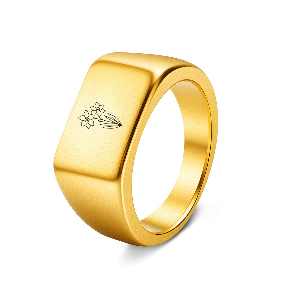 Personalised Stainless Steel Geometric Signet Rings