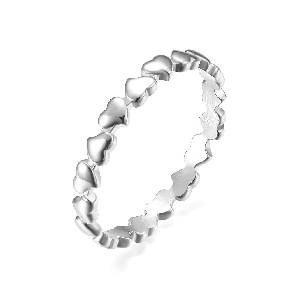 Stainless Steel Dainty Heart Eternity Band Ring - Silver-Stainless Steel Rings-1-Glitters