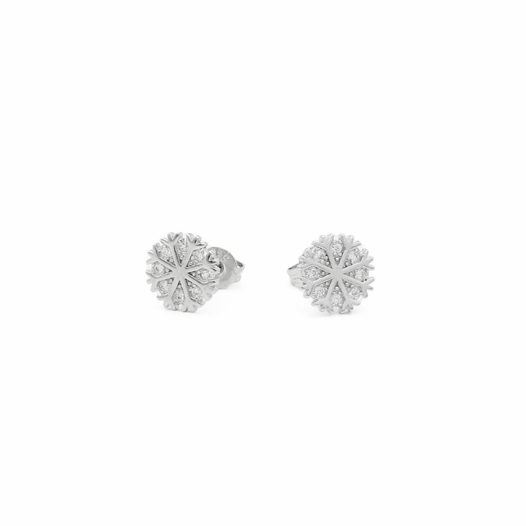 Sterling Silver Snowflake CZ Stud Earrings