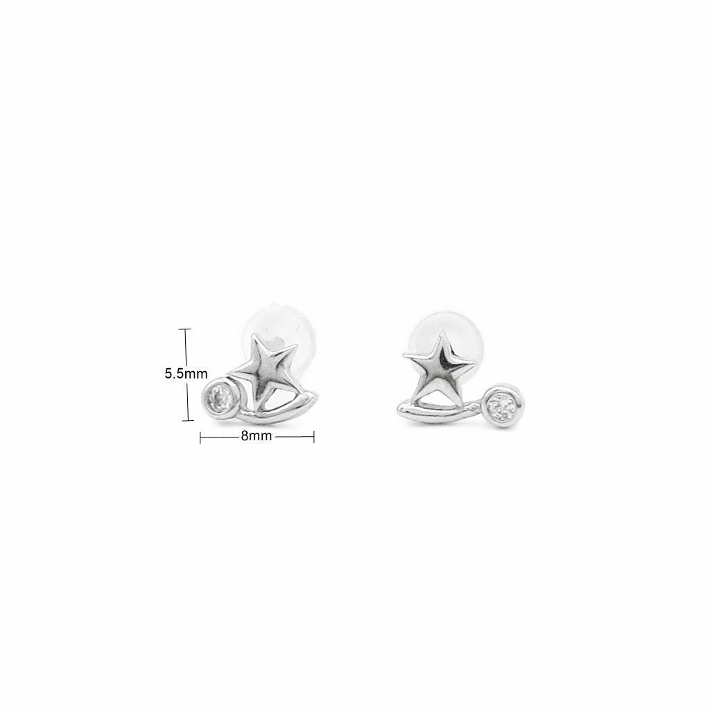 Sterling Silver Shooting Star CZ Stud Earrings