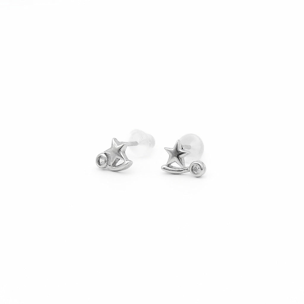 Sterling Silver Shooting Star CZ Stud Earrings