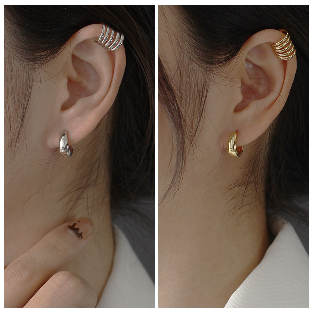 Plain Tapered Huggie Hoop Earrings - Gold-Hoop Earrings-6-Glitters
