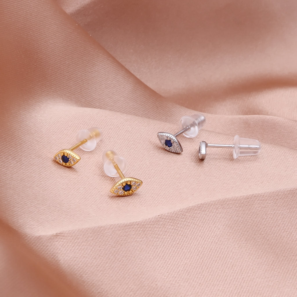 Sterling Silver Evil Eye Stud Earrings - Gold-Stud Earrings-4-Glitters