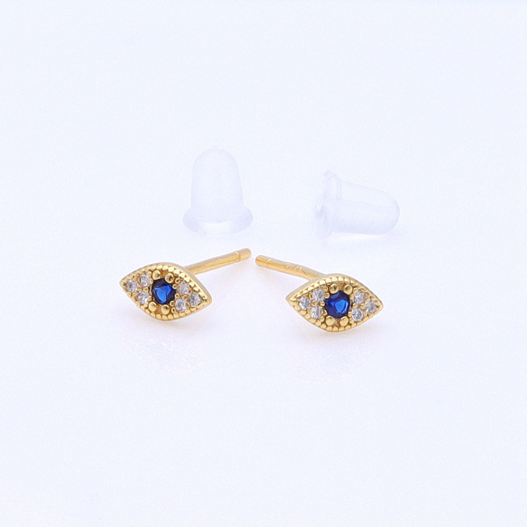 Sterling Silver Evil Eye Stud Earrings - Gold-Stud Earrings-1-Glitters