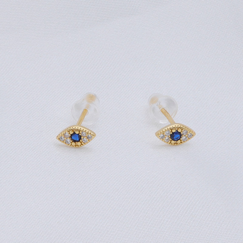Sterling Silver Evil Eye Stud Earrings - Gold-Stud Earrings-3-Glitters