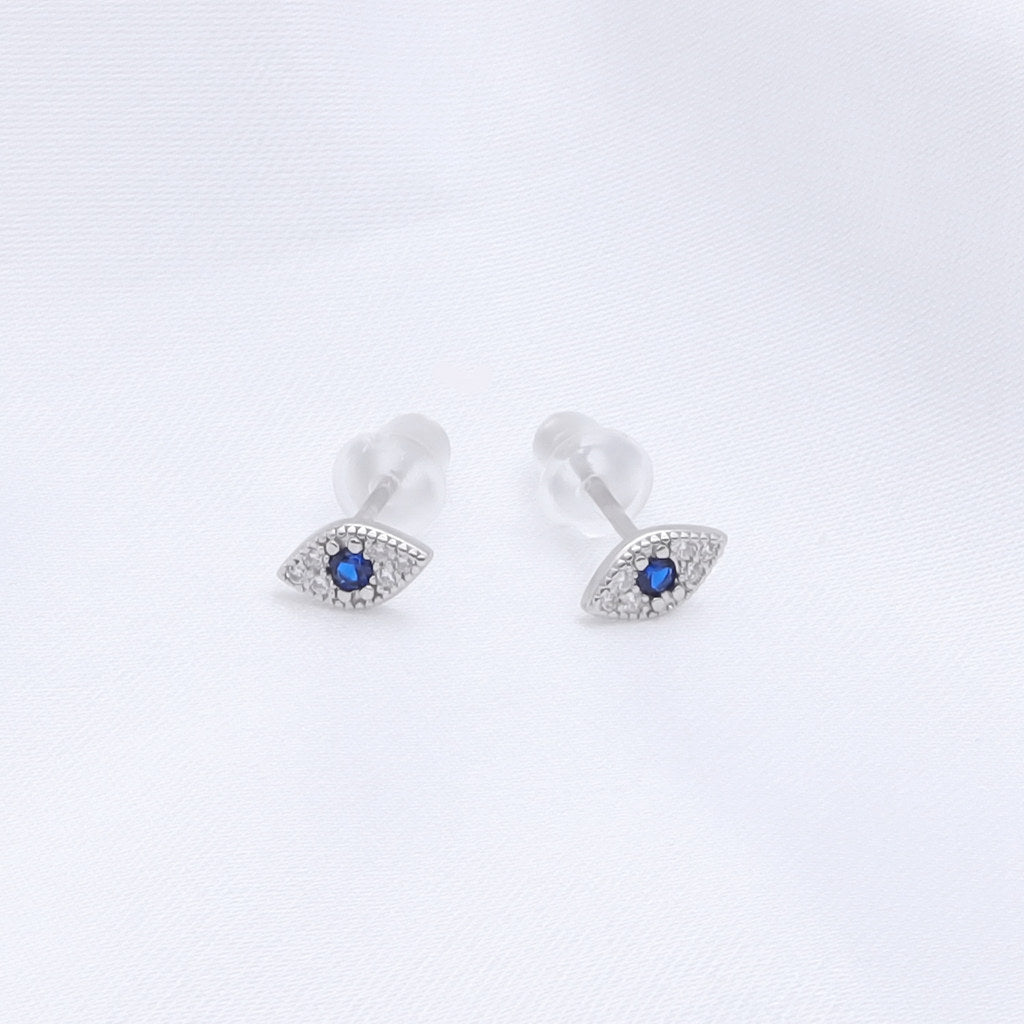 Sterling Silver Evil Eye Stud Earrings - Silver-Stud Earrings-3-Glitters