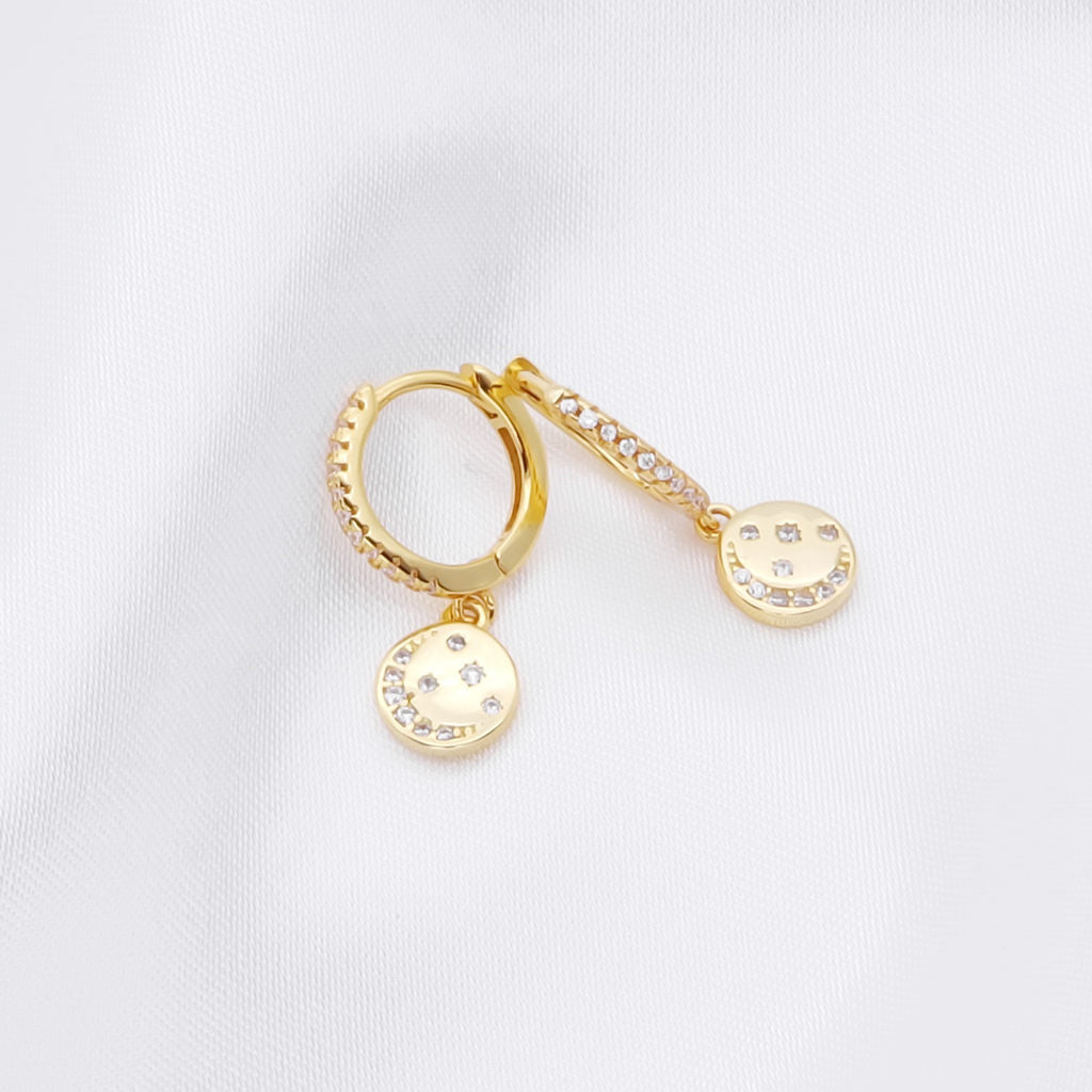 Sterling Silver Huggie Hoop Earrings with Circle Charm - Gold-Hoop Earrings-1-Glitters
