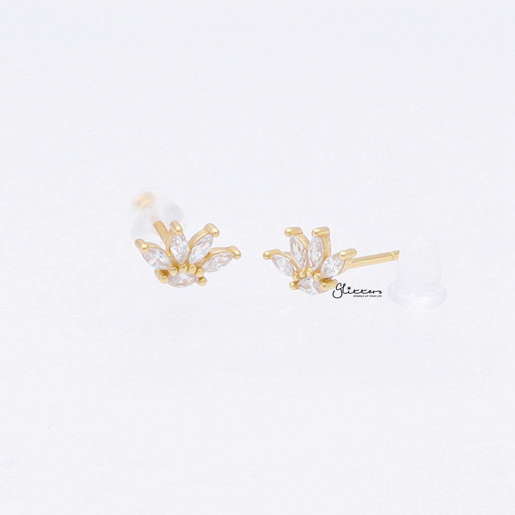 Marquise CZ Flower Stud Earrings - Gold-Stud Earrings-3-Glitters