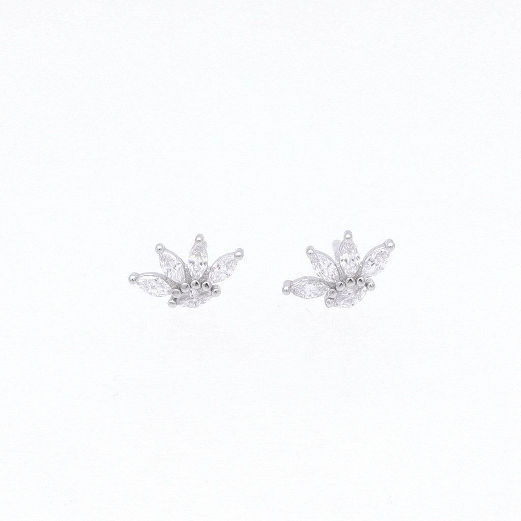 Marquise CZ Flower Stud Earrings - Silver-Stud Earrings-1-Glitters