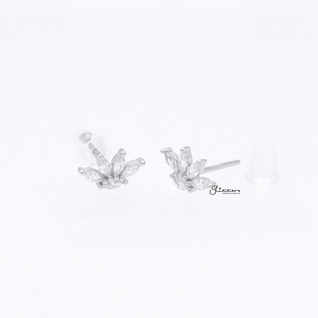 Marquise CZ Flower Stud Earrings - Silver-Stud Earrings-3-Glitters