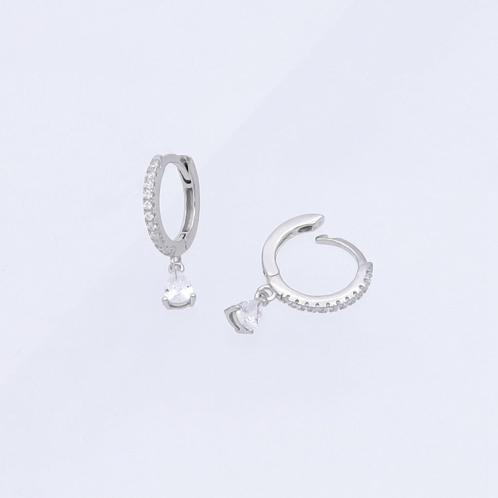 Teardrop CZ Charm Hoop Earrings - Silver-Hoop Earrings-1-Glitters