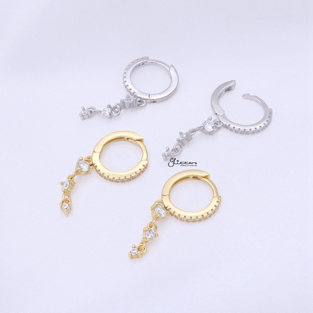 Triple Round CZ Charm Hoop Earrings - Gold-Hoop Earrings-2-Glitters