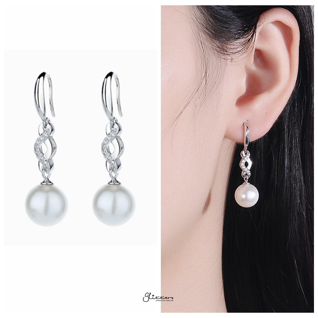 Sterling Silver Infinity Charm with Pearl Hook Earrings