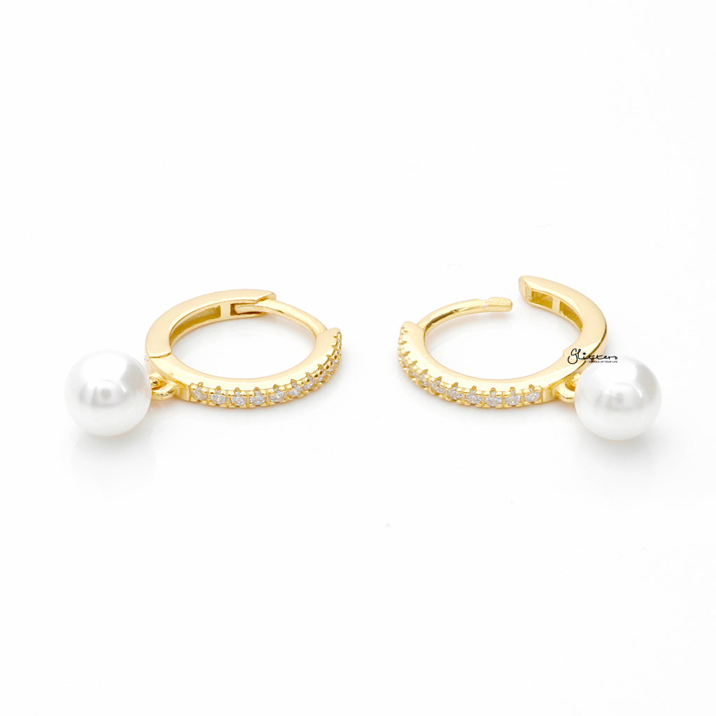 Pearl Charm Hoop Earrings - Gold-Hoop Earrings-3-Glitters