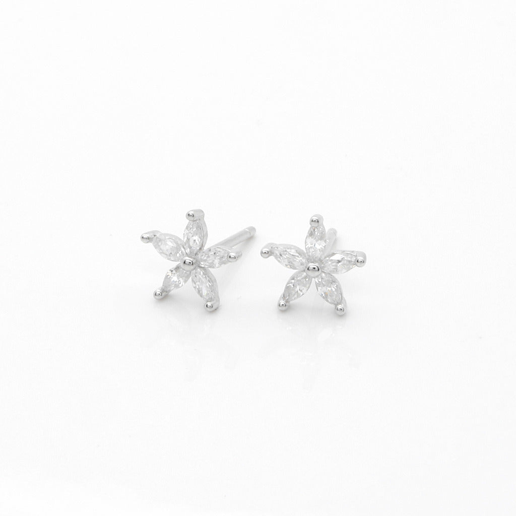 Clear CZ Flower Stud Earrings-Stud Earrings-1-Glitters