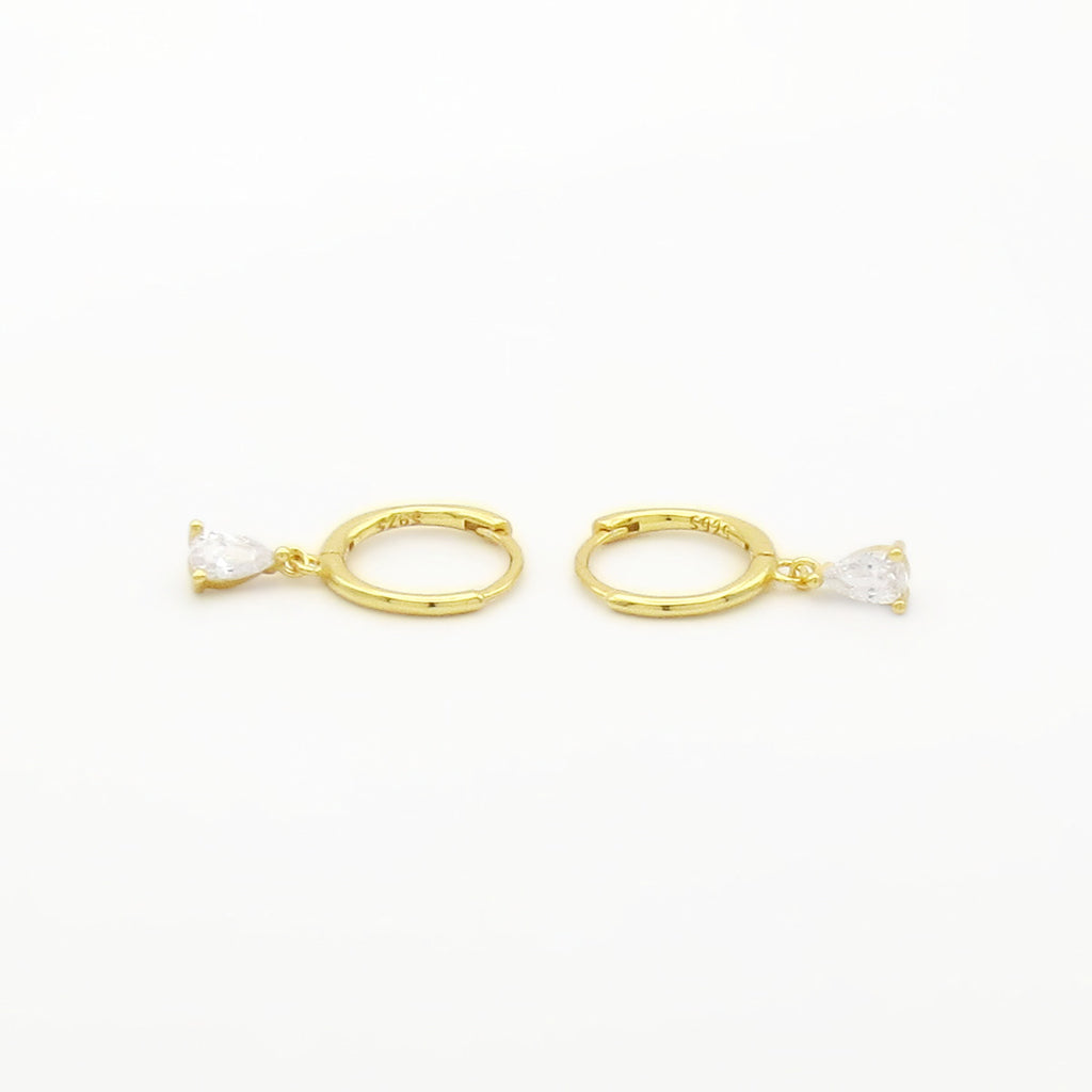 CZ Teardrop Charm Sterling Silver Hoop Earrings - Gold-Hoop Earrings-1-Glitters
